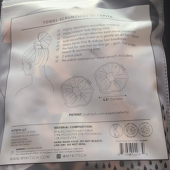 NWT Kitsch Leopard Microfiber Towel Scrunchies 2 Pack - Picture 9 of 10